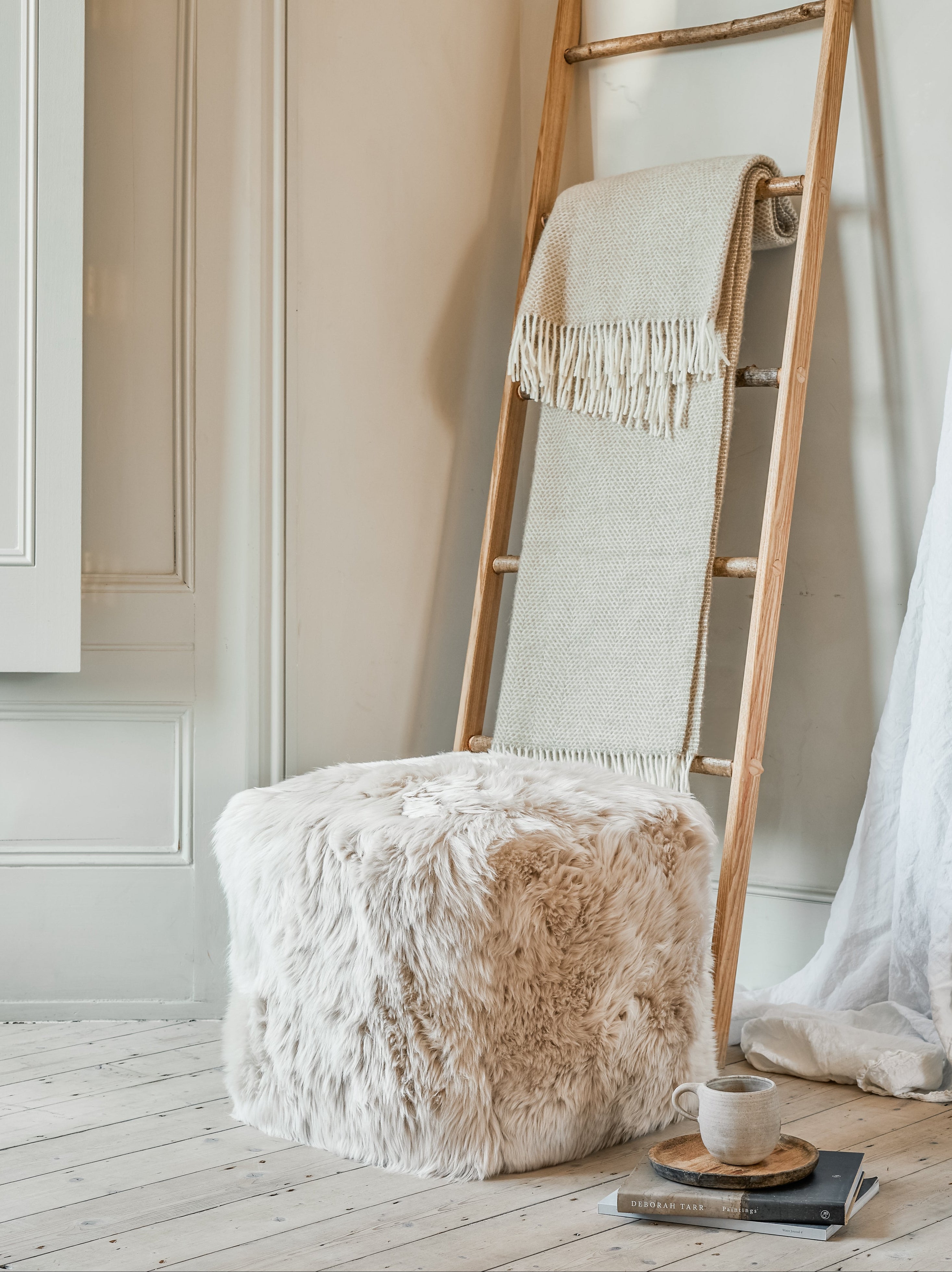 Square Sheepskin Pouffe - Cream – Hyde & Hare