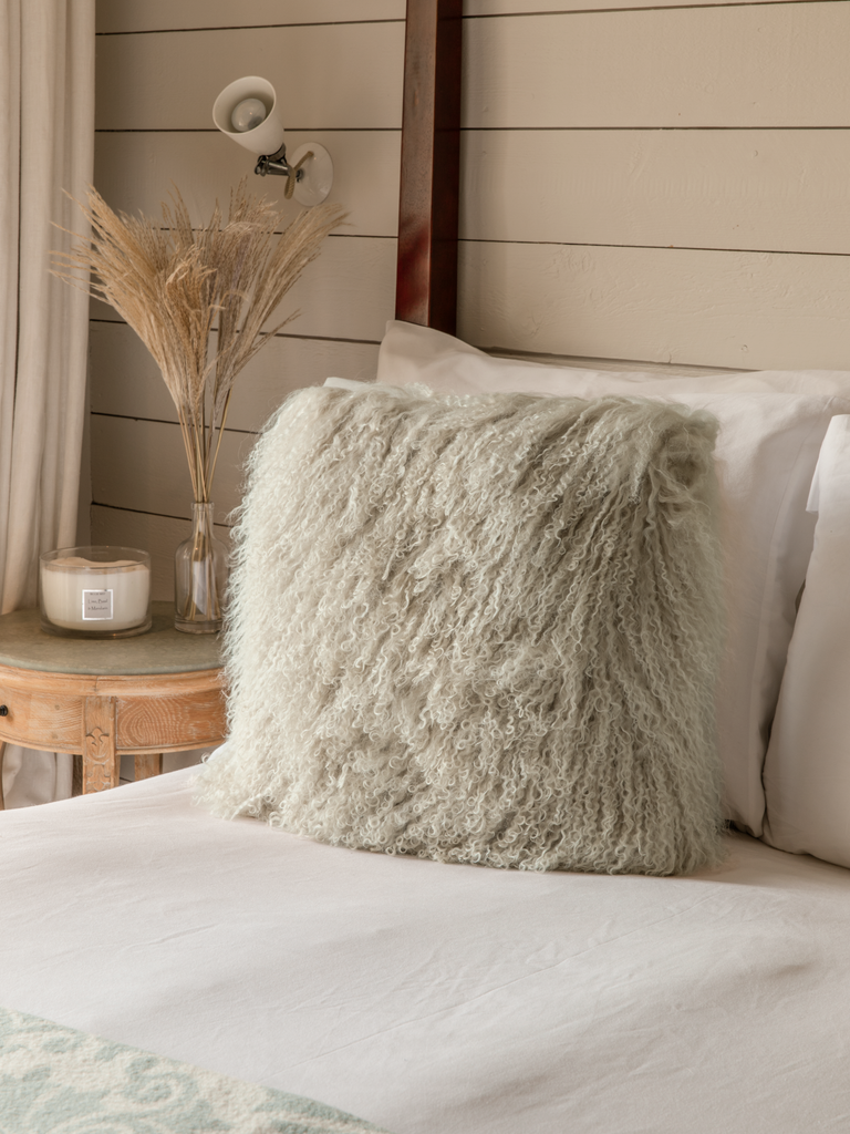 Tibetan Sheepskin Cushion Birch