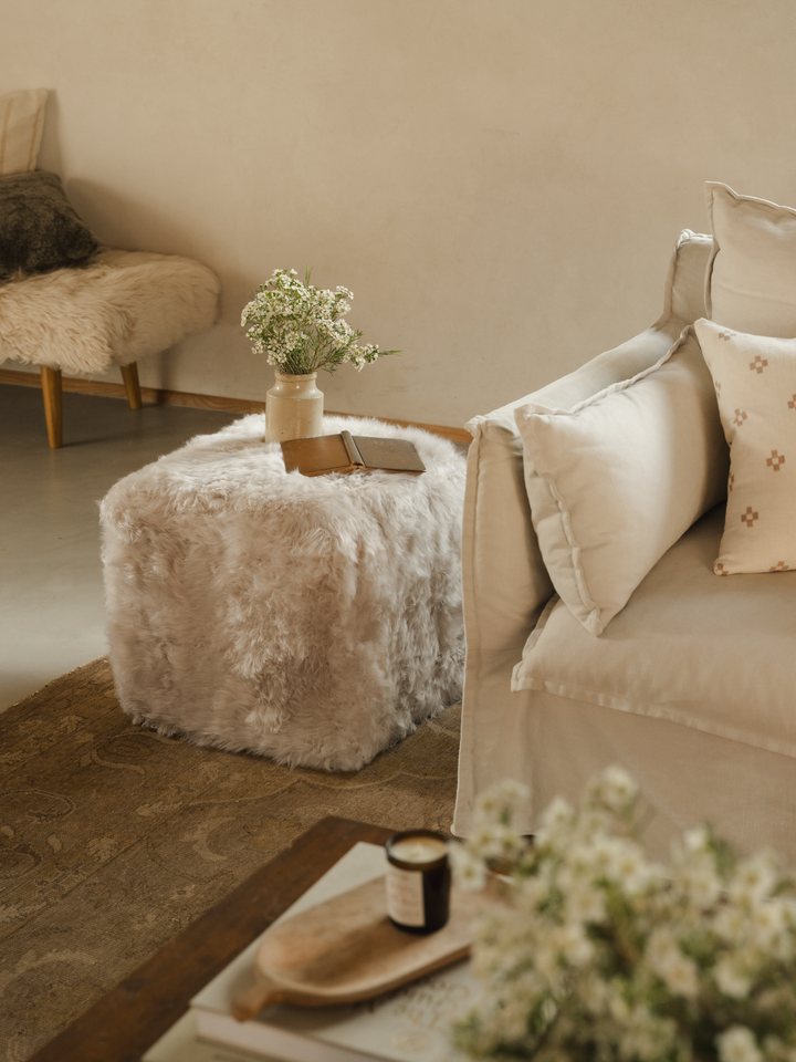 Square Sheepskin Pouffe - Cream – Hyde & Hare