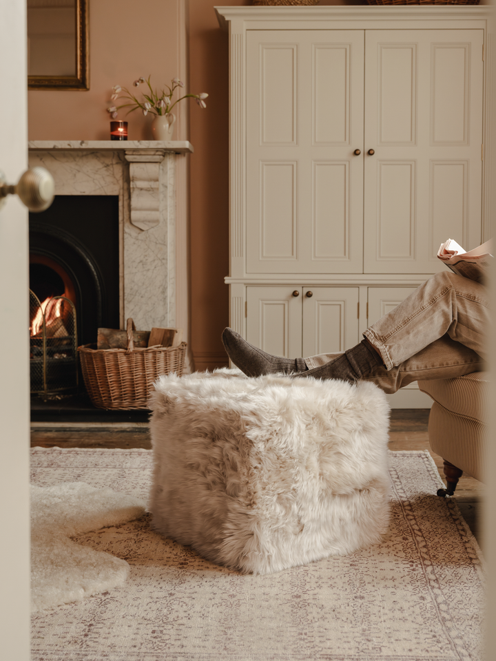 Square Sheepskin Pouffe - Cream – Hyde & Hare