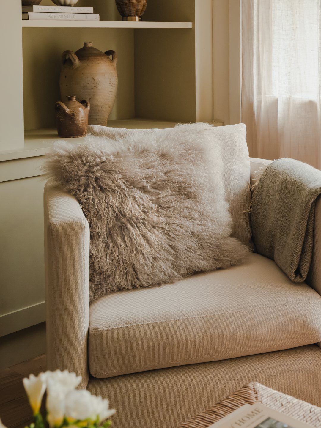 Tibetan Sheepskin Cushion - Birch – Hyde & Hare