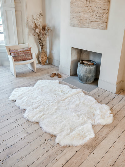 large sheepskin rug in white