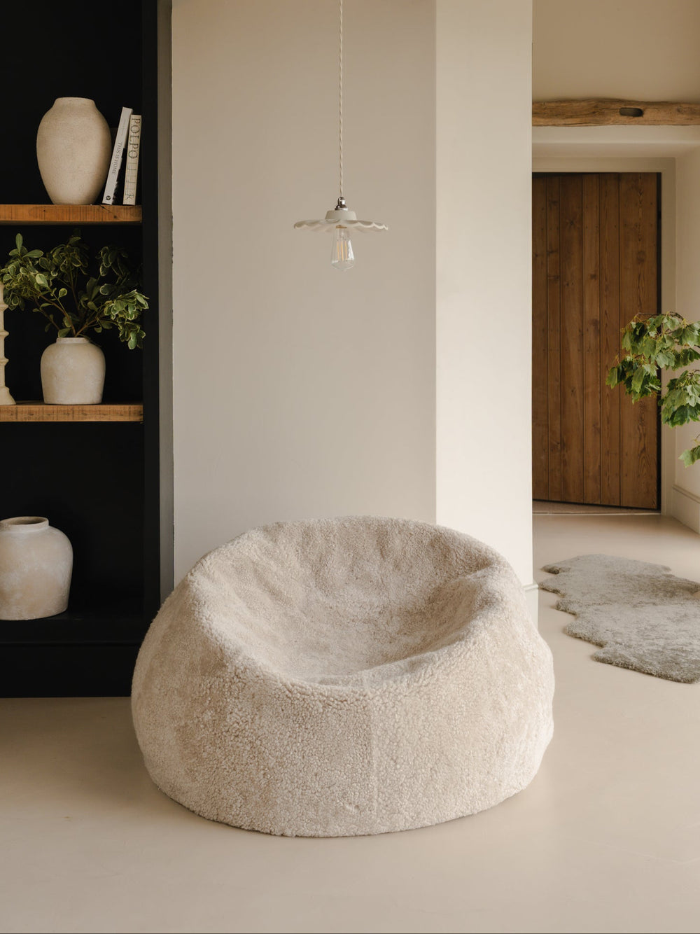 SHEEPSKIN BEANBAG IN MOONLIGHT - HYDE AND HARE COLLABORATION WITH HOUSE NINE DESIGN AND JOJO BARR