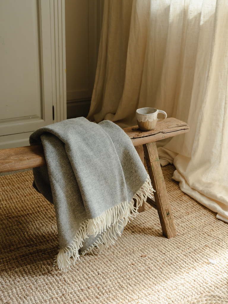 Selsey Herringbone Throw Cloud