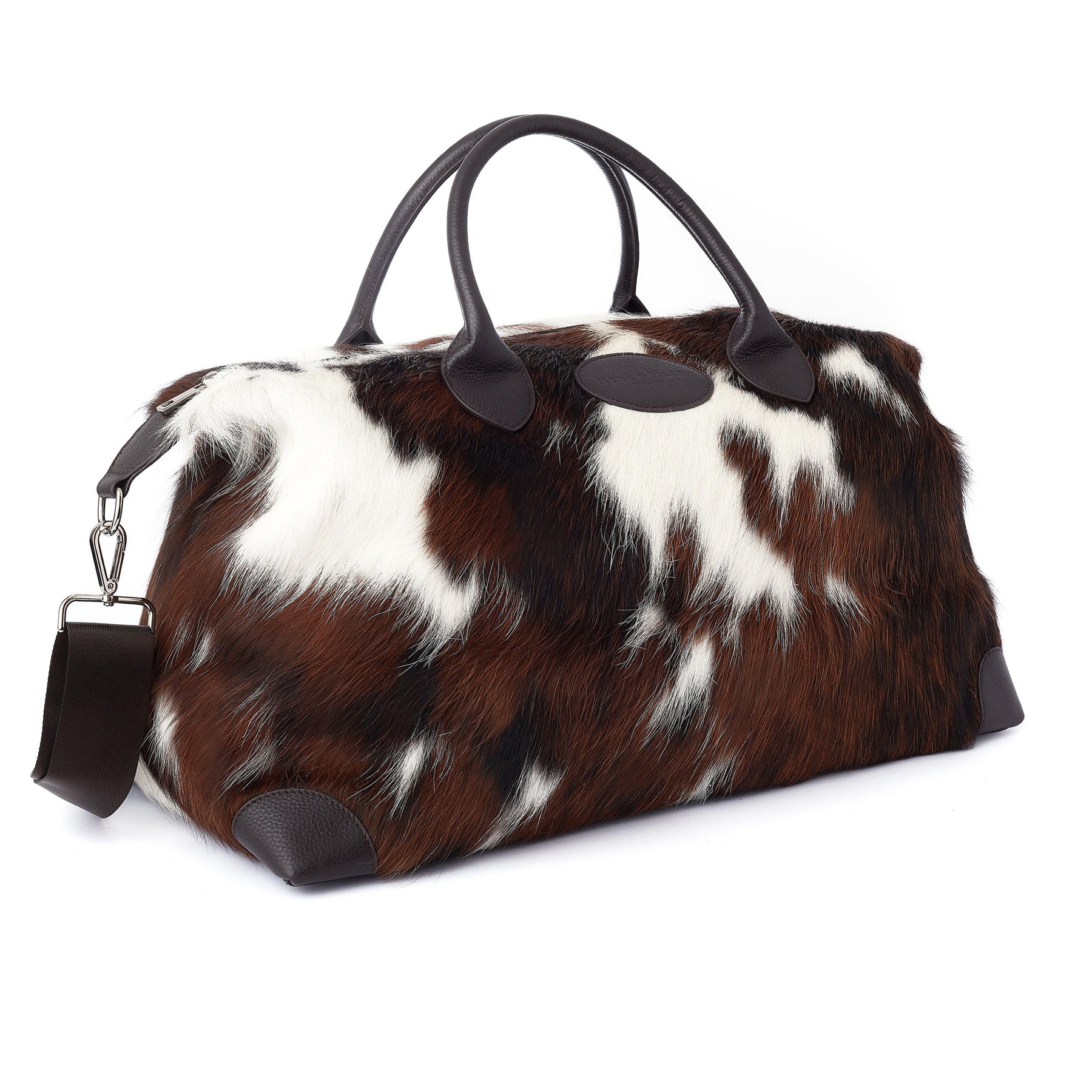 Cowhide Fur Overnight Bag Brown And White Cowhide Bag Leather